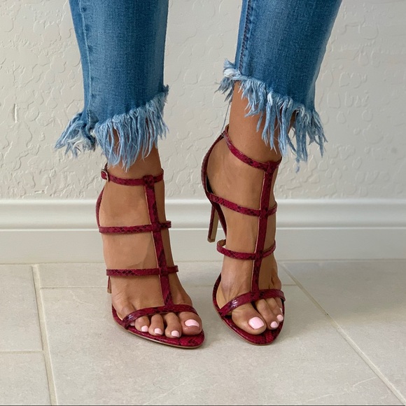 NIB Snake Print Strappy Caged High Heel Sandal - Picture 4 of 8